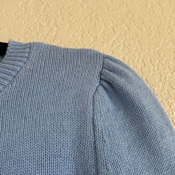 Loft Spring Embroidered Bicycle Light Blue Cotton Sweater - Picture 4 of 6